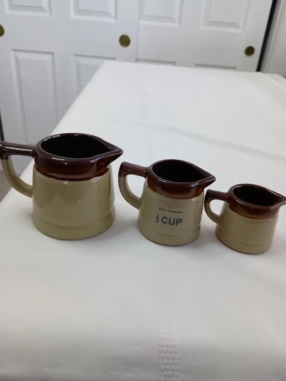 Vintage Brown Drip Glaze Ceramic Measuring Cup Set - 3 cups